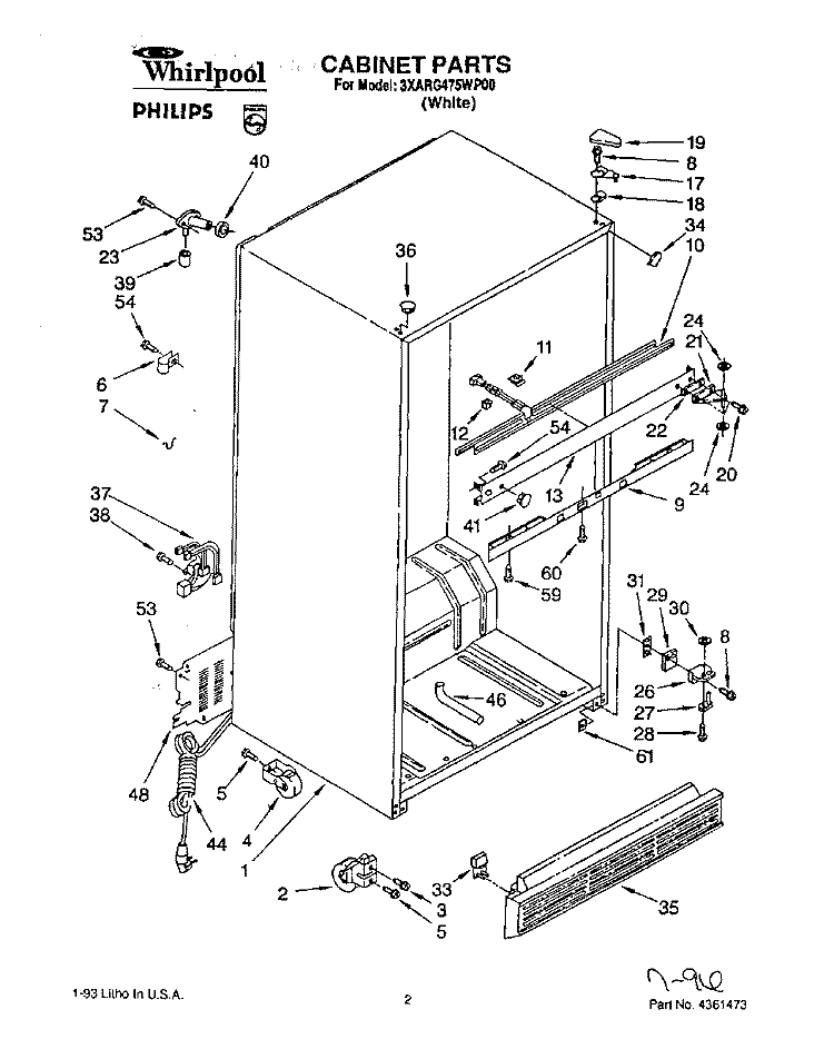 CABINET Diagram and Parts List for 3XARG475WP00  Whirlpool Refrigerator