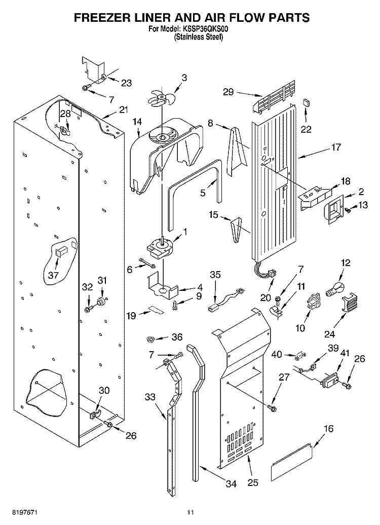FREEZER LINER AND AIR FLOW Diagram and Parts List for KSSP36QKS00  KitchenAid Refrigerator