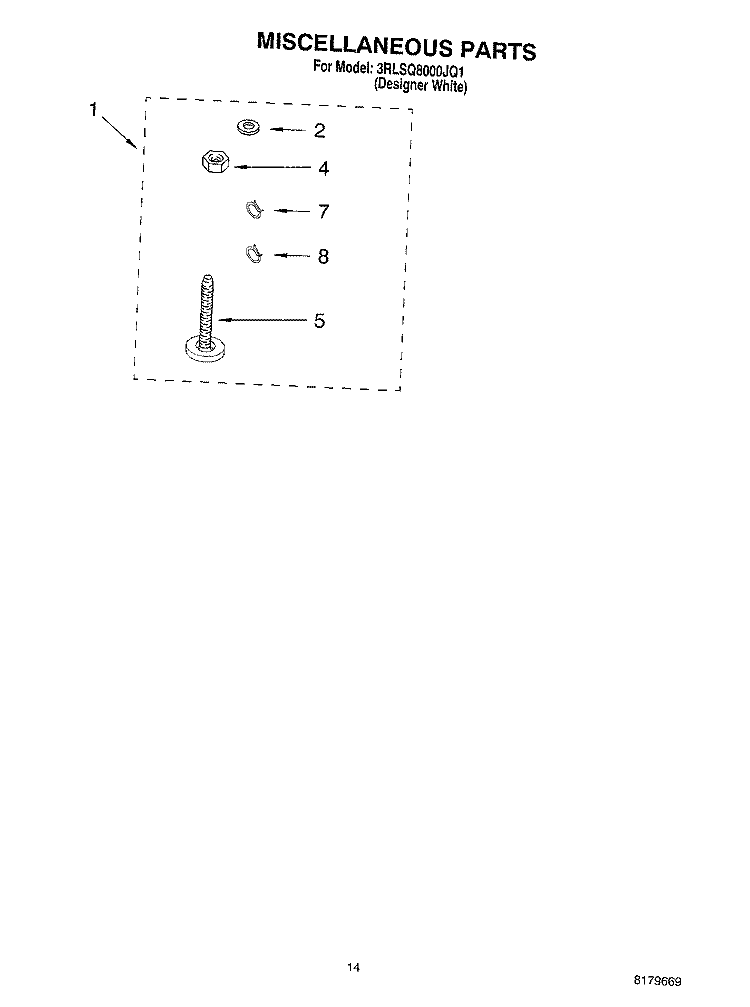 MISCELLANEOUS, OPTIONAL Diagram and Parts List for 3RLSQ8000JQ1  Whirlpool Washer