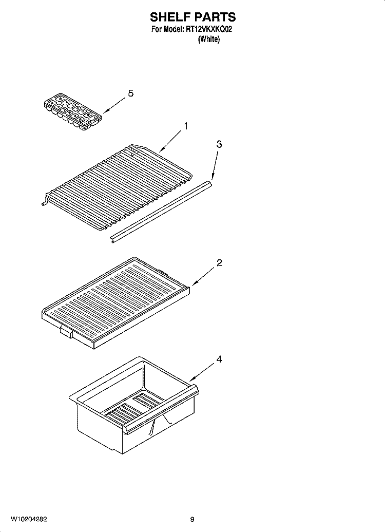 SHELF PARTS, OPTIONAL PARTS (NOT INCLUDED) Diagram and Parts List for RT12VKXKQ02  Roper Refrigerator