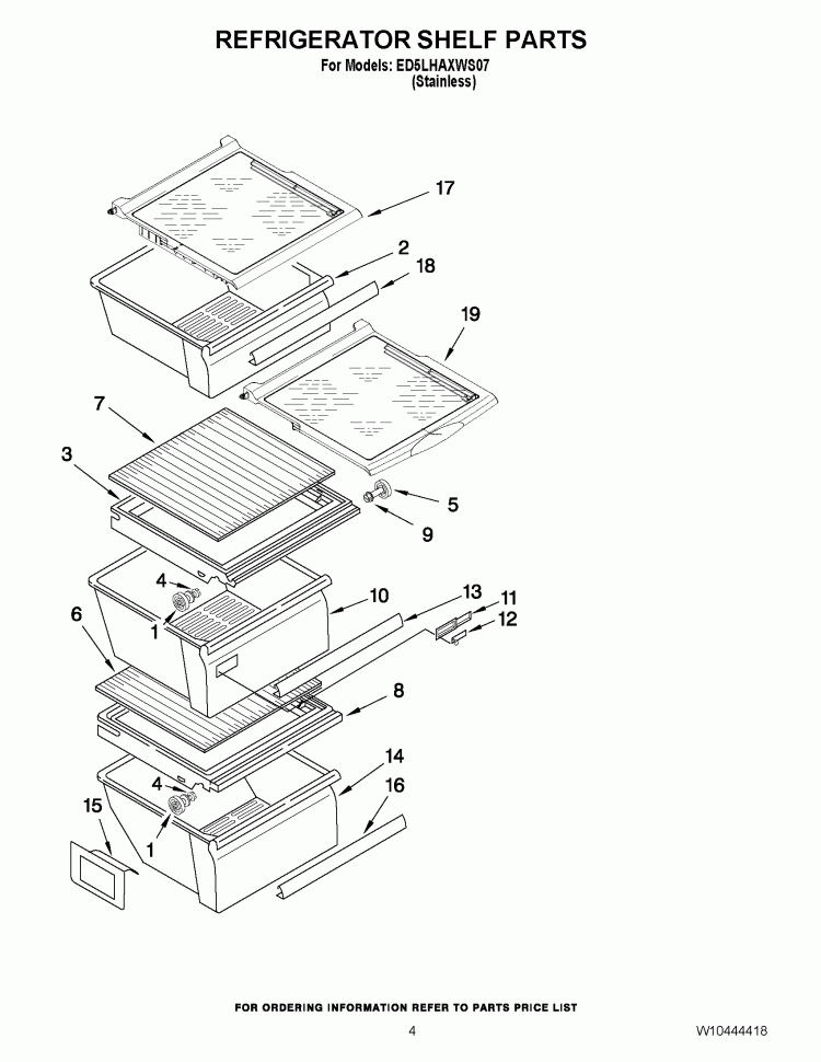 REFRIGERATOR SHELF PARTS Diagram and Parts List for ED5LHAXWS07  Whirlpool Refrigerator