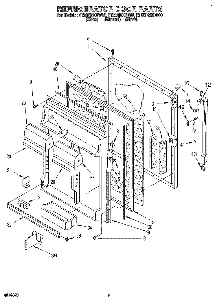 REFRIGERATOR DOOR Diagram and Parts List for ET22DMXDW00  Whirlpool Refrigerator