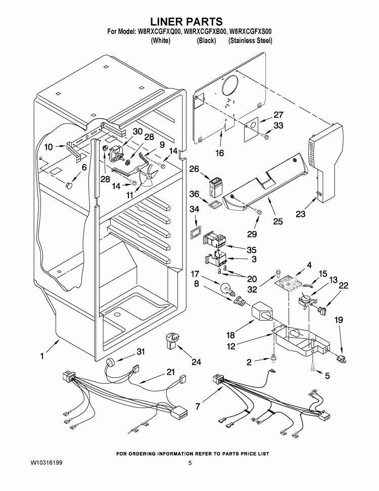 LINER PARTS Diagram and Parts List for W8RXCGFXQ00  Whirlpool Refrigerator