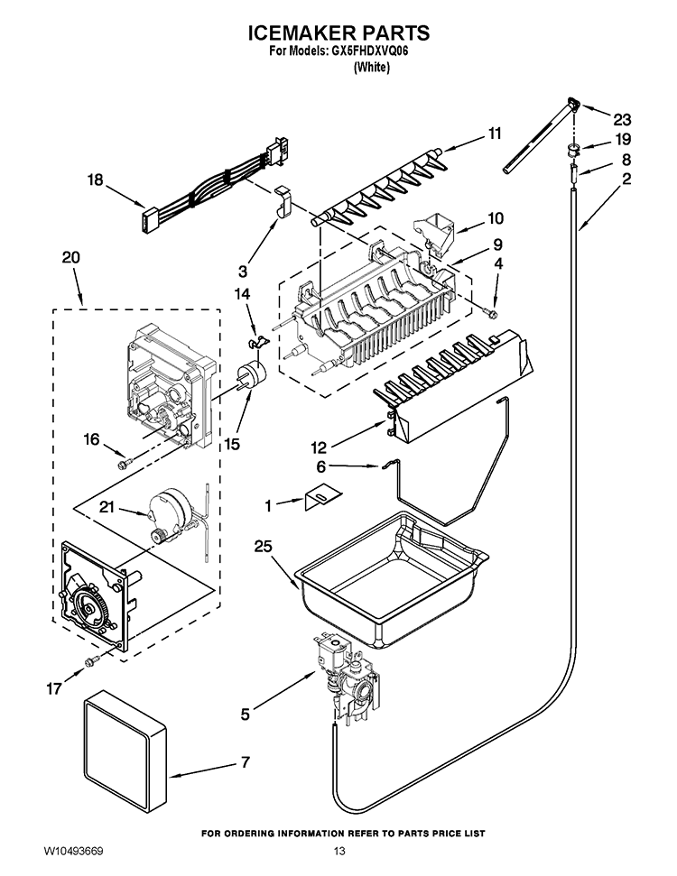 ICEMAKER PARTS Diagram and Parts List for GX5FHDXVQ06  Whirlpool Refrigerator