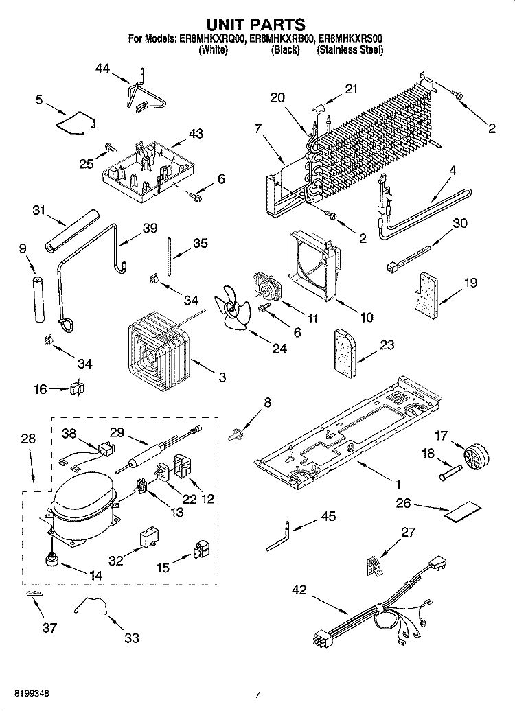 UNIT PARTS Diagram and Parts List for ER8MHKXRB00  Whirlpool Refrigerator