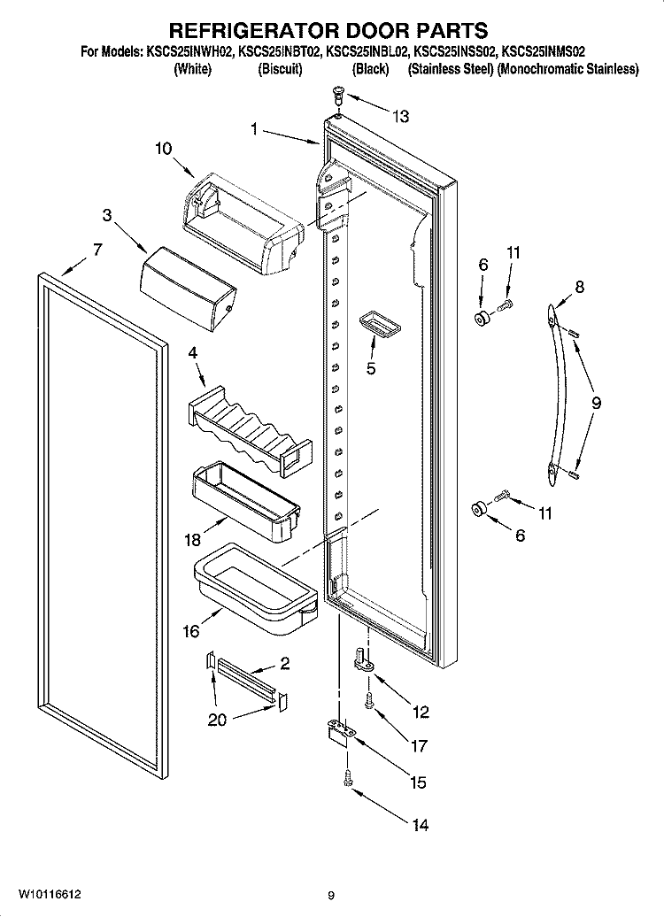 REFRIGERATOR DOOR PARTS Diagram and Parts List for KSCS25INBT02  KitchenAid Refrigerator