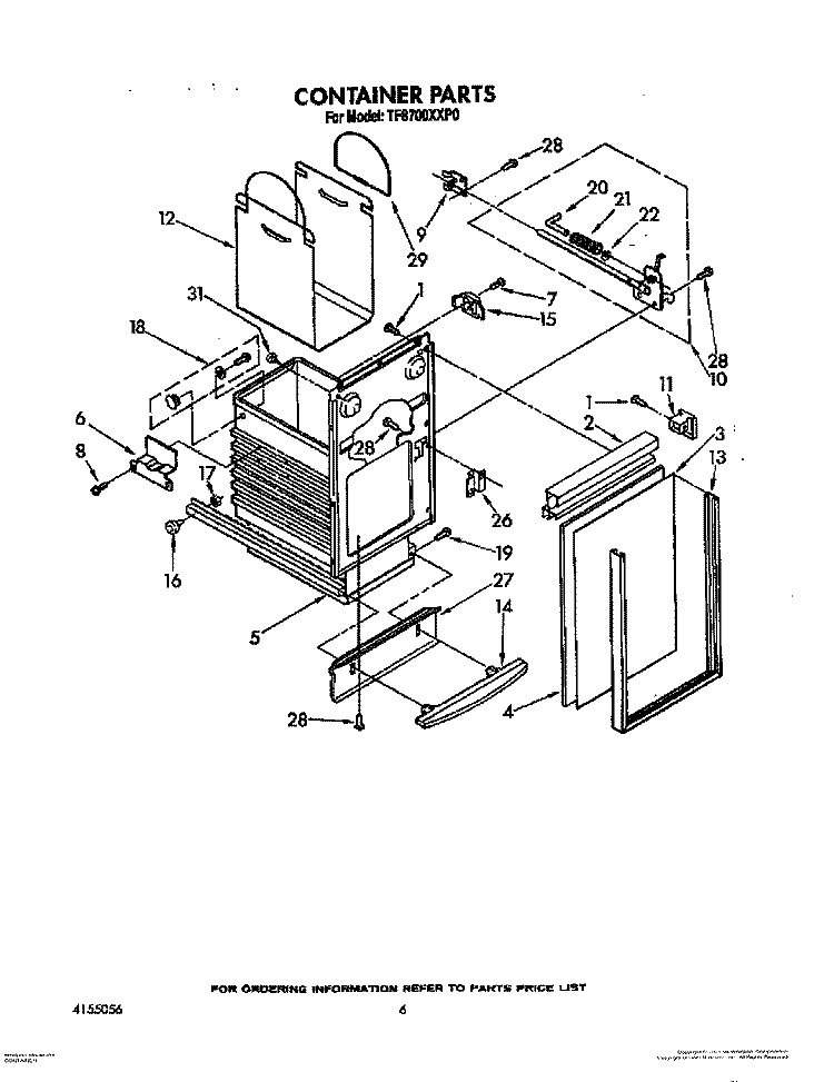 CONTAINER Diagram and Parts List for TF8700XXP0  Whirlpool Trash Compactor