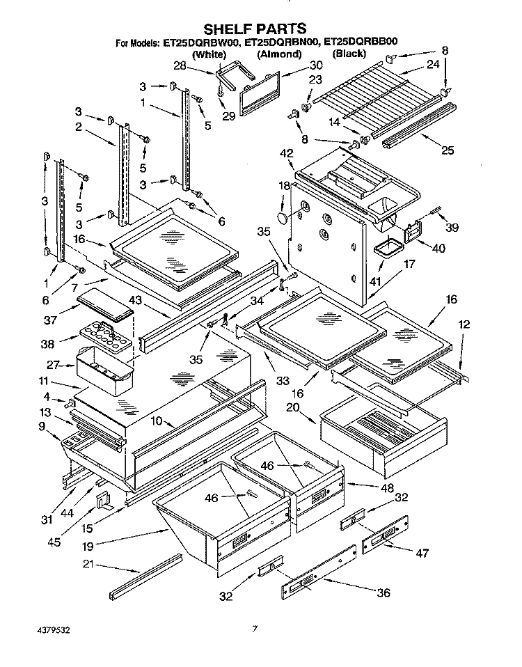 SHELF, LIT/OPTIONAL Diagram and Parts List for ET25DQRBW00  Whirlpool Refrigerator