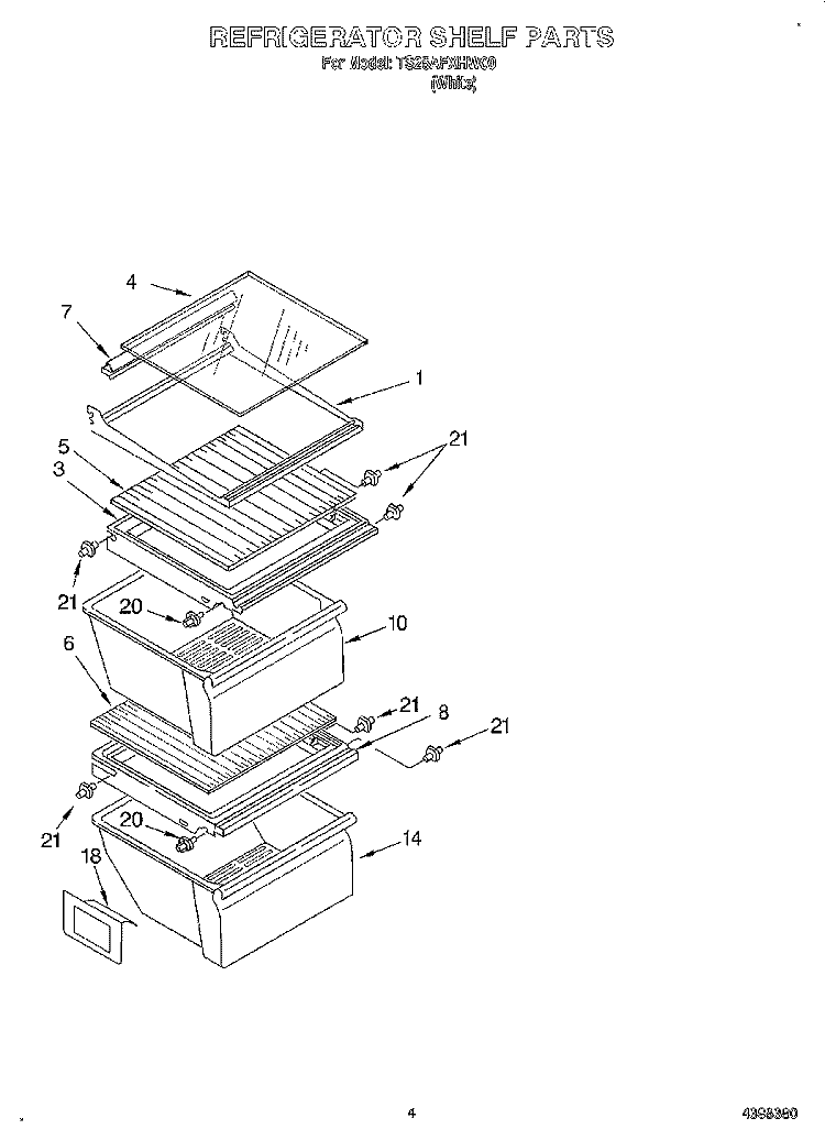 REFRIGERATOR SHELF Diagram and Parts List for TS25AFXHW00  Estate Refrigerator