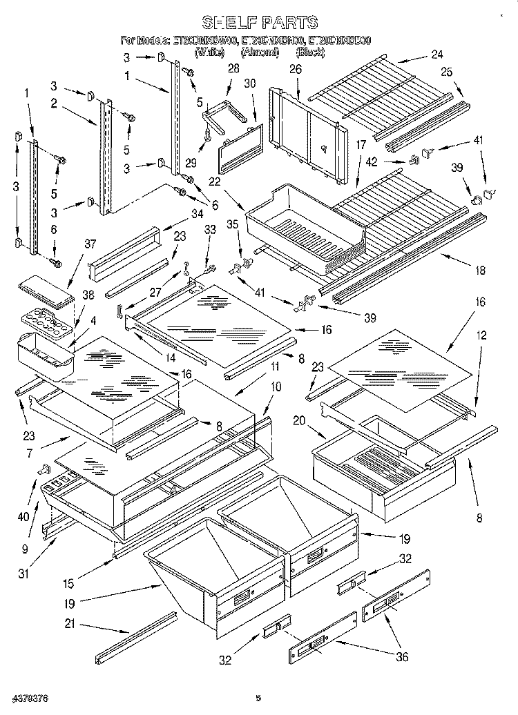 SHELF, LIT/OPTIONAL Diagram and Parts List for ET20DMXBW00  Whirlpool Refrigerator