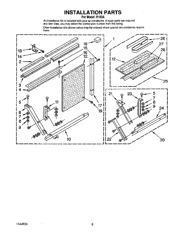 INSTALLATION Diagram and Parts List for R183A  Whirlpool Air Conditioner