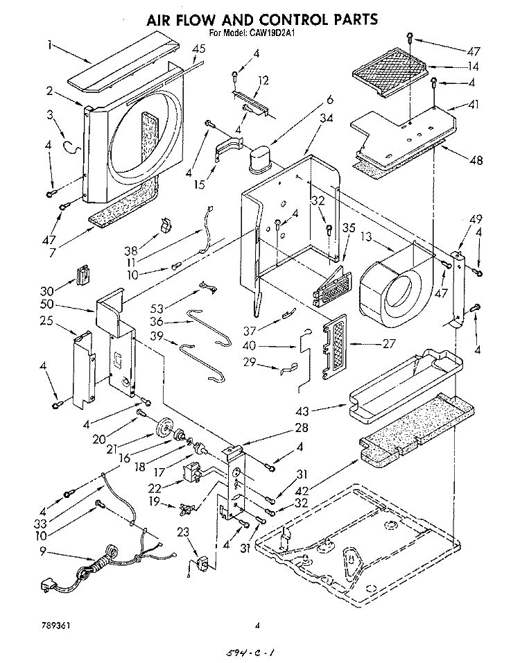 AIR FLOW AND CONTROL , LIT/OPTIONAL Diagram and Parts List for CAW19D2A1  Whirlpool Air Conditioner