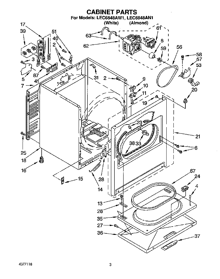 SECTION Diagram and Parts List for LEC6848AN1  Whirlpool Dryer