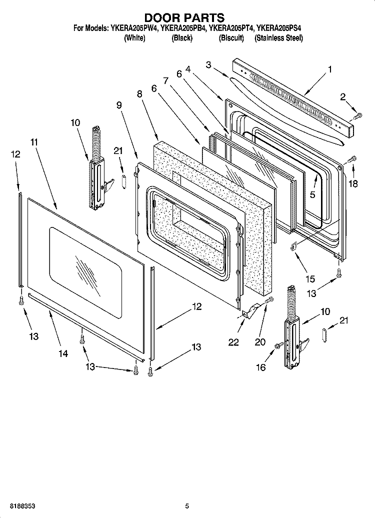 DOOR PARTS Diagram and Parts List for YKERA205PB4  KitchenAid Range