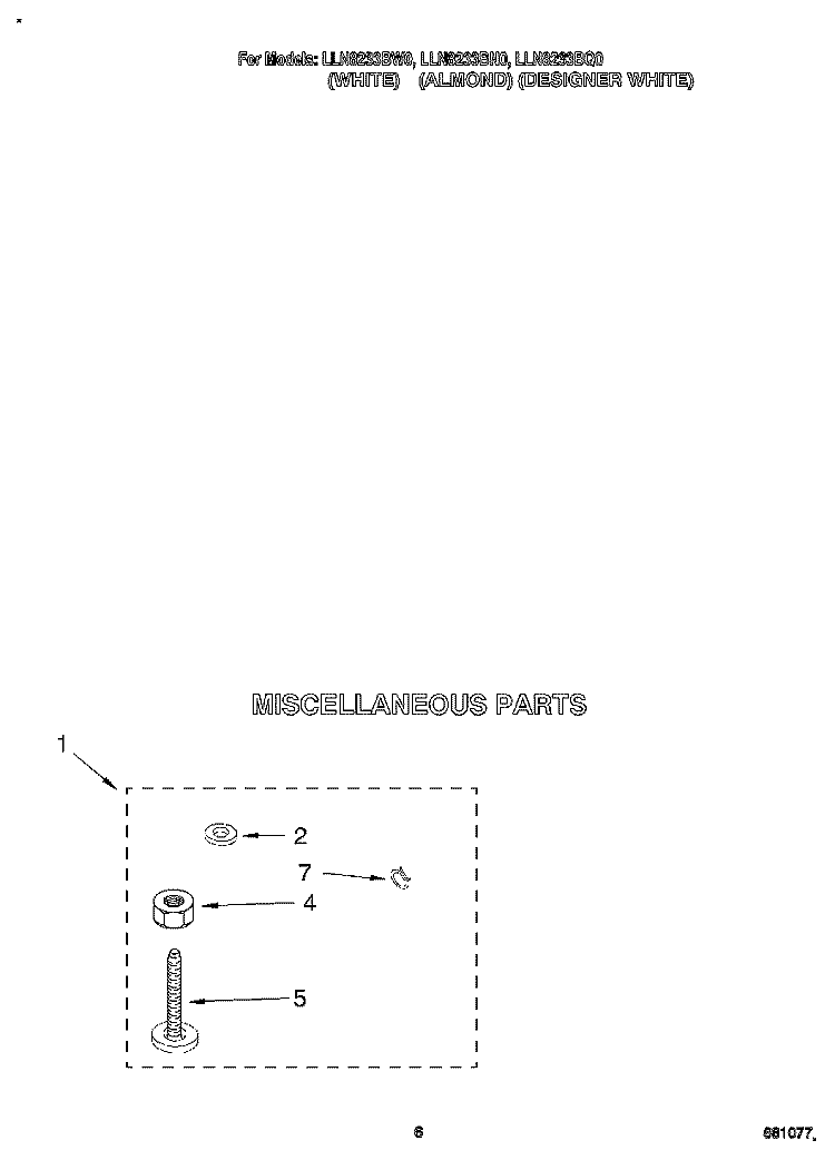 MISCELLANEOUS Diagram and Parts List for LLN8233BQ0  Whirlpool Washer