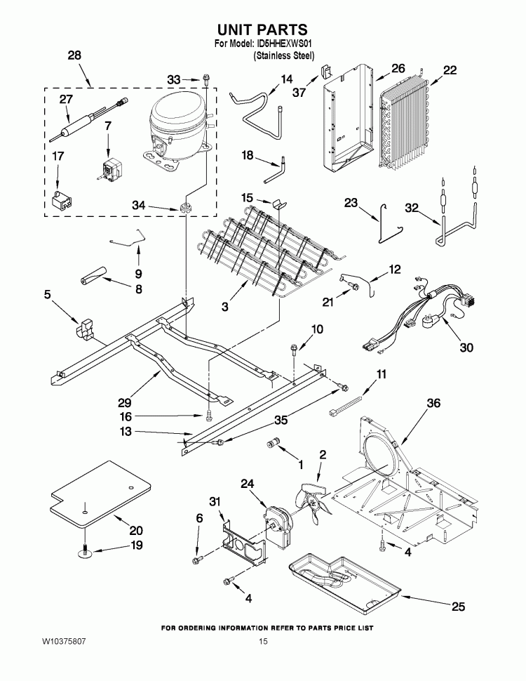 UNIT PARTS Diagram and Parts List for ID5HHEXWS01  Whirlpool Refrigerator