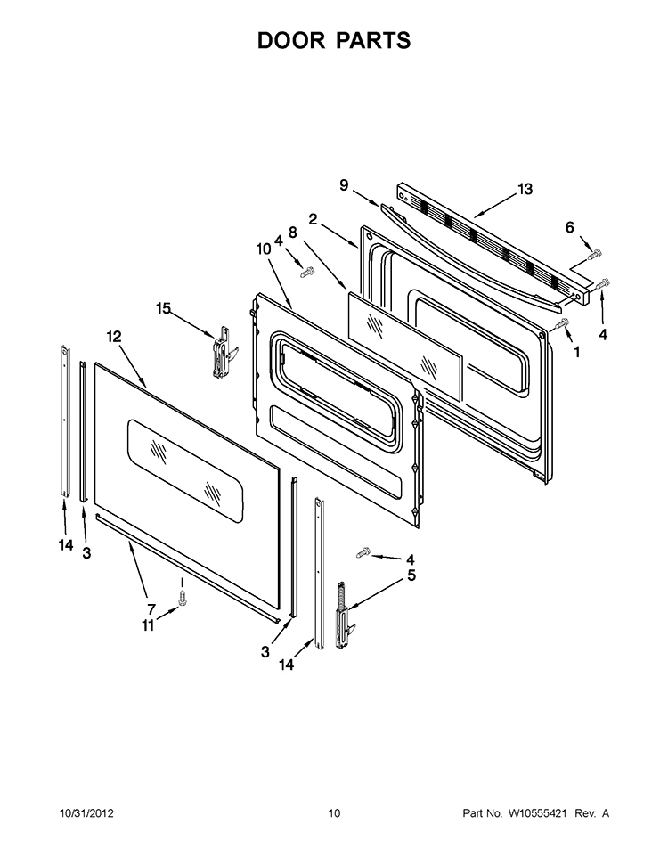 DOOR PARTS Diagram and Parts List for WFC150MLAW0  Whirlpool Range
