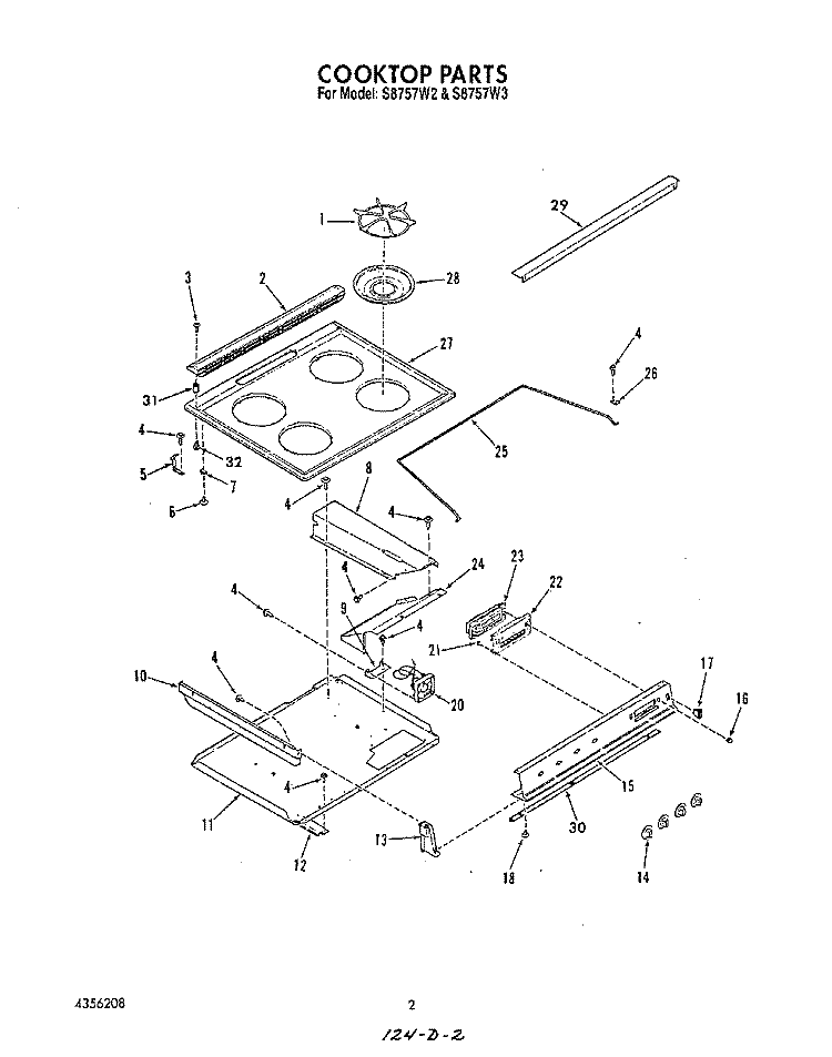 COOKTOP , LITERATURE Diagram and Parts List for S8757^2  Whirlpool Range