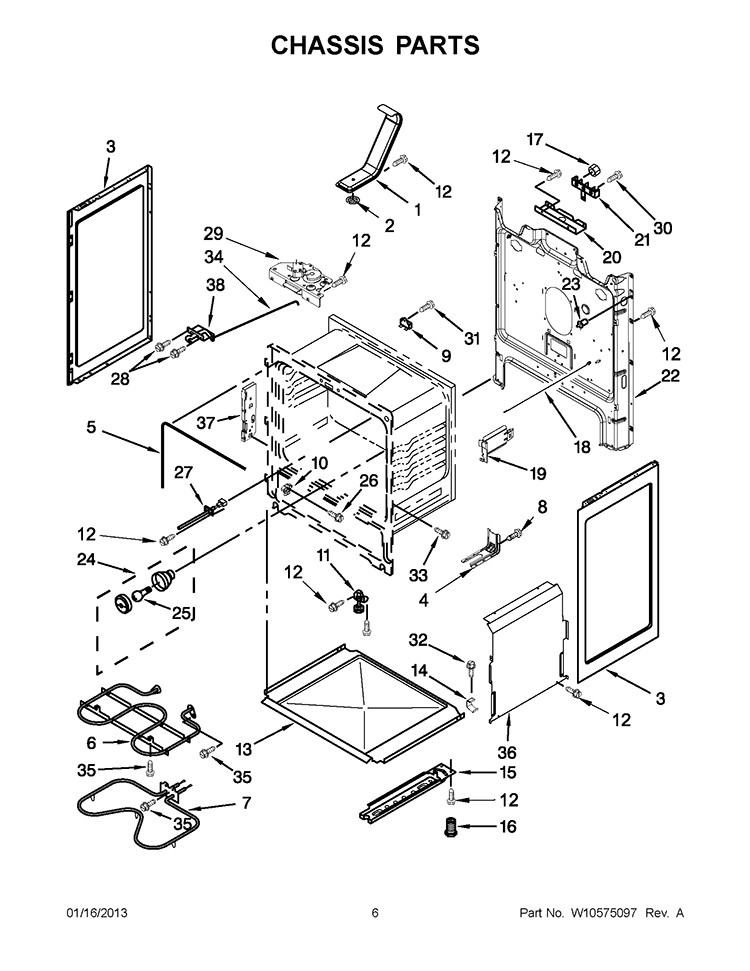 CHASSIS PARTS Diagram and Parts List for YIES426AS0  Whirlpool Range