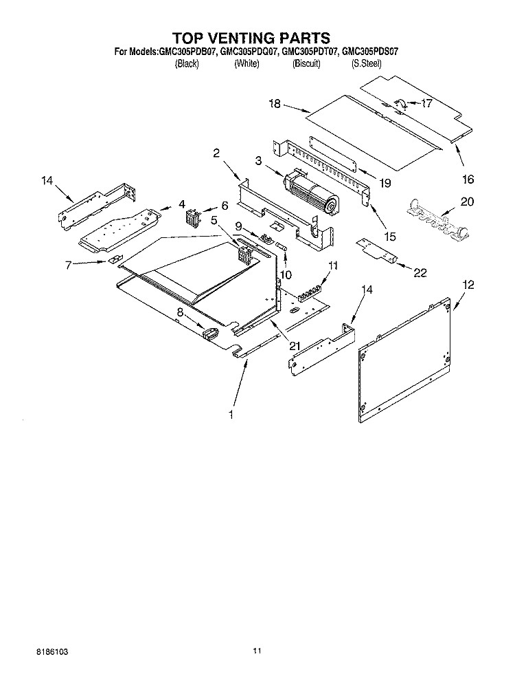 TOP VENTING PARTS, OPTIONAL PARTS Diagram and Parts List for GMC305PDS07  Whirlpool Microwave Oven Combo