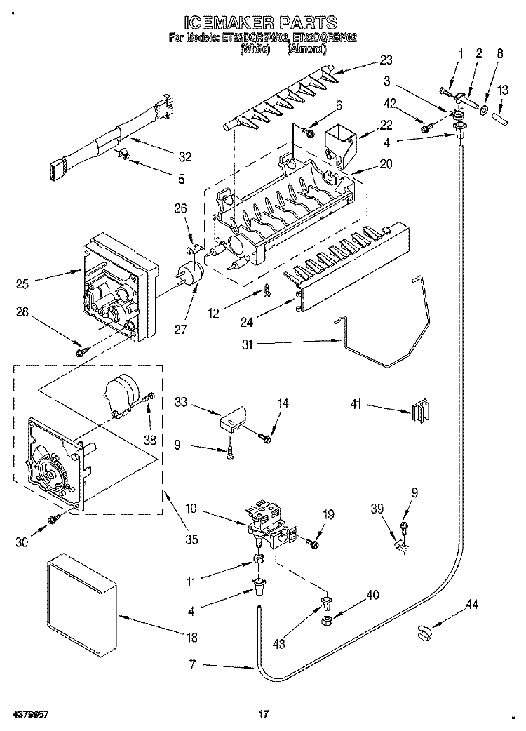 ICEMAKER Diagram and Parts List for ET22DQRBW02  Whirlpool Refrigerator