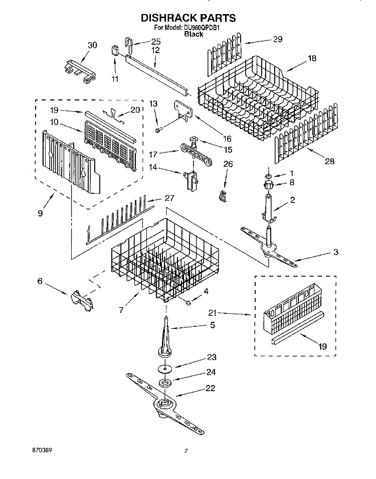 DISHRACK, LIT/OPTIONAL Diagram and Parts List for DU960QPDB1  Whirlpool Dishwasher