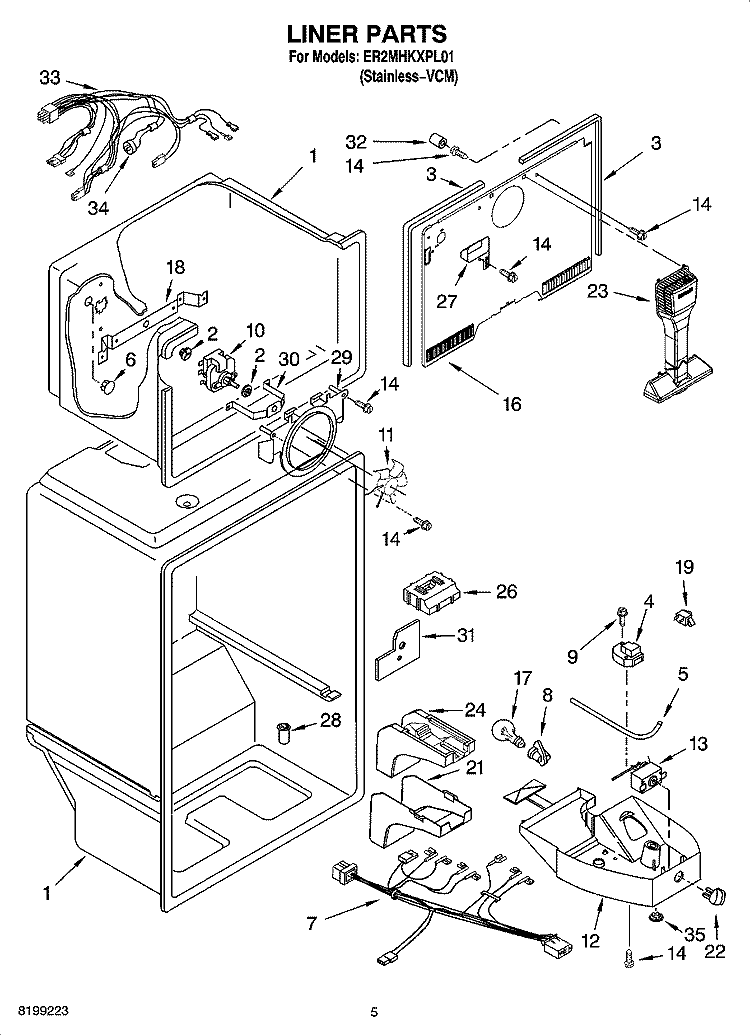 LINER PARTS Diagram and Parts List for ER2MHKXPL01  Whirlpool Refrigerator