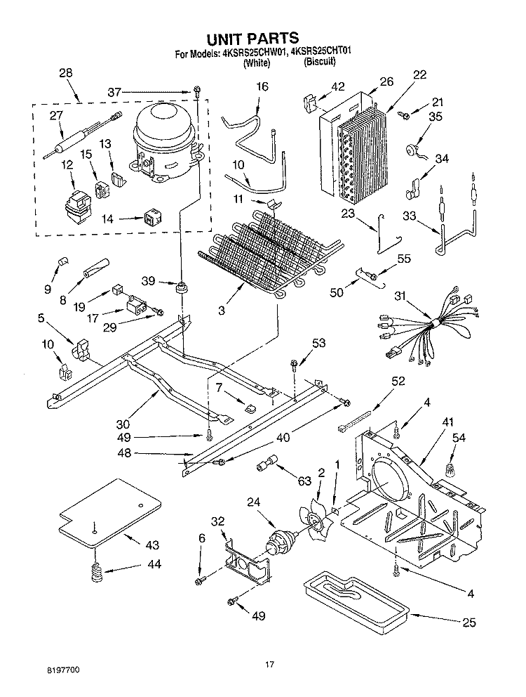 UNIT Diagram and Parts List for 4KSRS25CHW01  KitchenAid Refrigerator