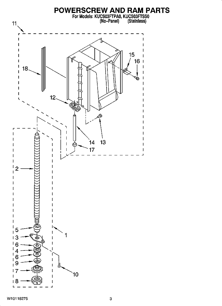 POWERSCREW AND RAM PARTS Diagram and Parts List for KUCS03FTSS0  KitchenAid Trash Compactor