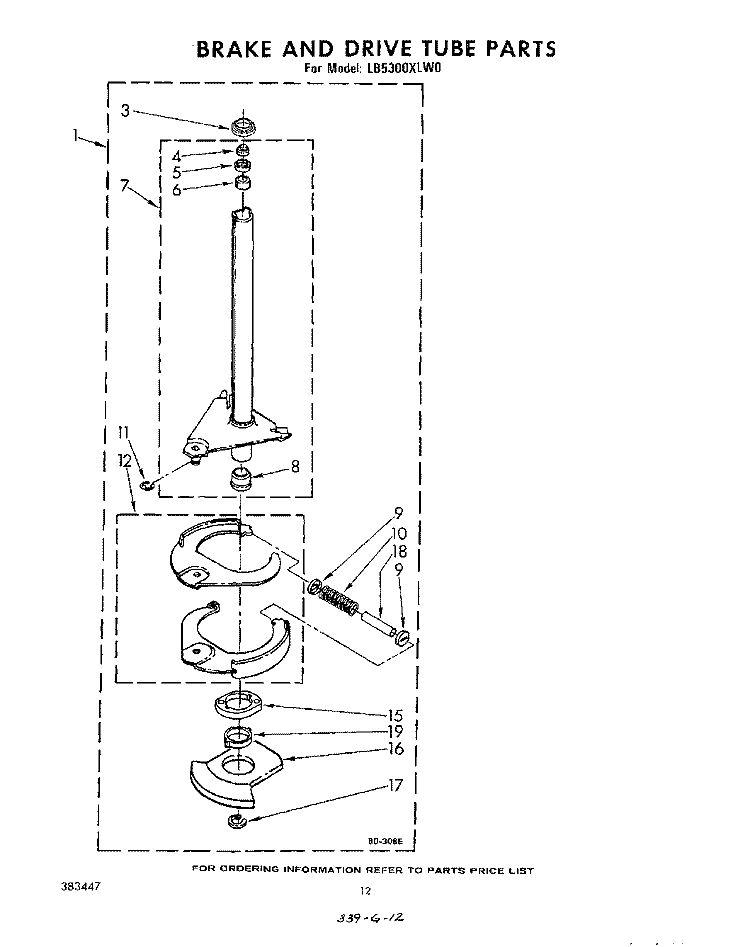 BRAKE AND DRIVE TUBE Diagram and Parts List for LB5300XLW0  Whirlpool Washer