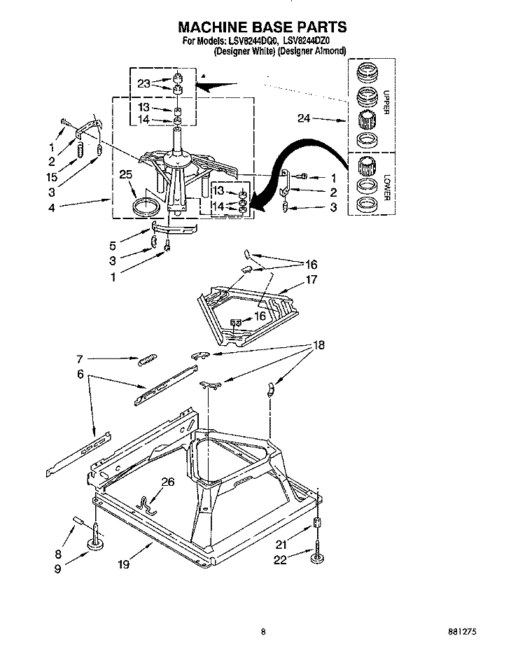 MACHINE BASE Diagram and Parts List for LSV8244DQ0  Whirlpool Washer