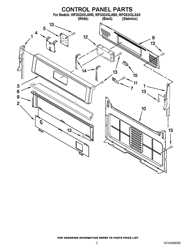 CONTROL PANEL PARTS Diagram and Parts List for WFG524SLAW0  Whirlpool Range