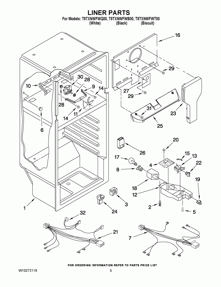 LINER PARTS Diagram and Parts List for T8TXNWFWB00  Estate Refrigerator