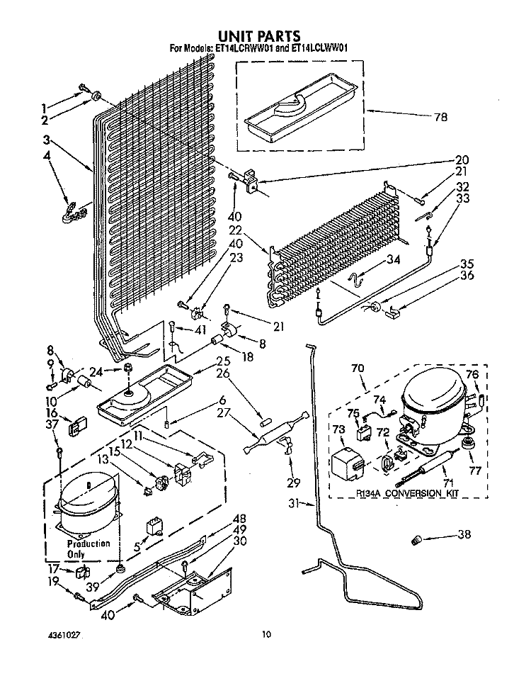 UNIT Diagram and Parts List for ET14LCRWW01  Whirlpool Refrigerator