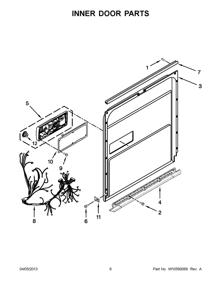 INNER DOOR PARTS Diagram and Parts List for KUDS30FXBL9  KitchenAid Dishwasher