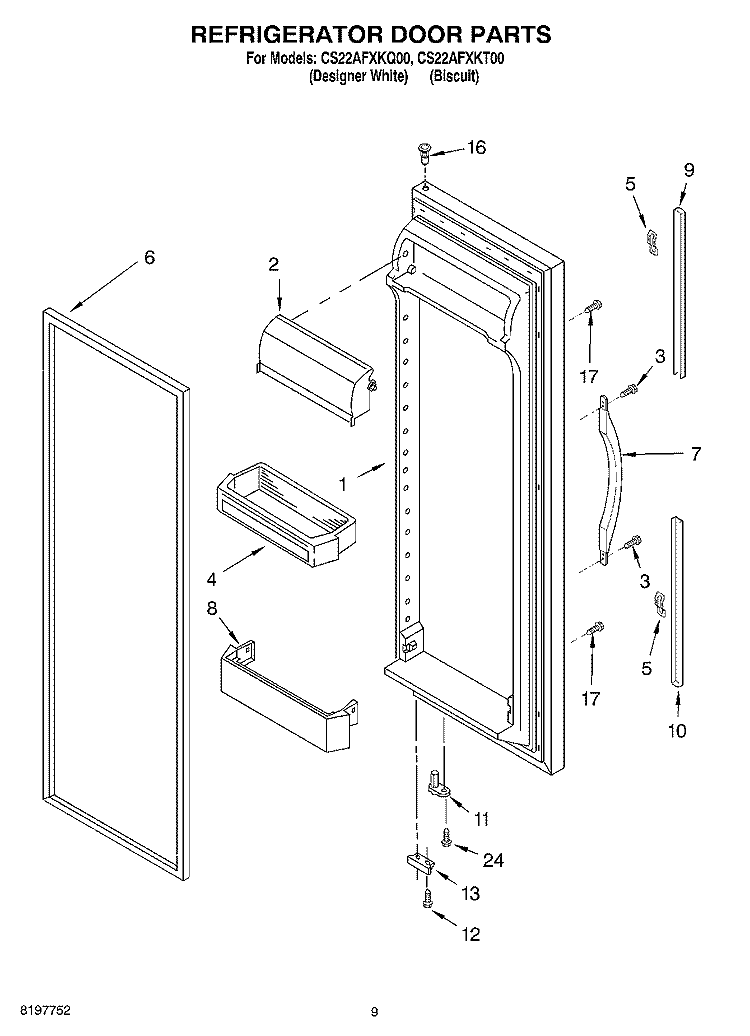 REFRIGERATOR DOOR Diagram and Parts List for CS22AFXKT00  Crosley Refrigerator