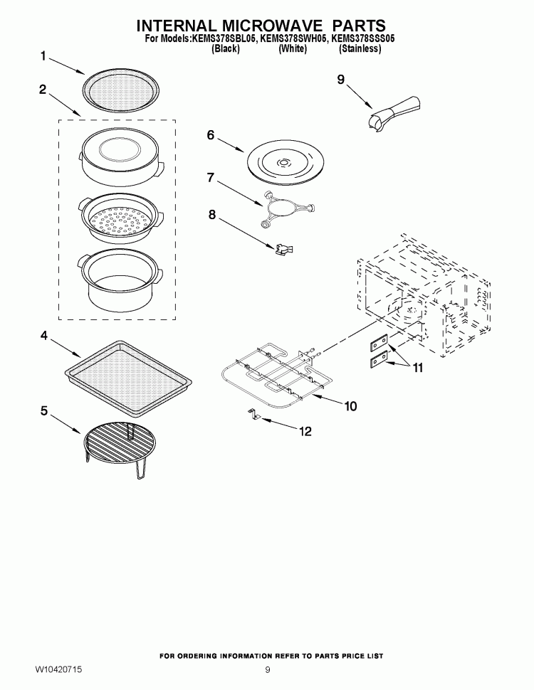 INTERNAL MICROWAVE PARTS Diagram and Parts List for KEMS378SWH05  KitchenAid Microwave Oven Combo