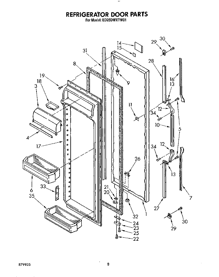 REFRIGERATOR DOOR Diagram and Parts List for ED25DWXTM01  Whirlpool Refrigerator