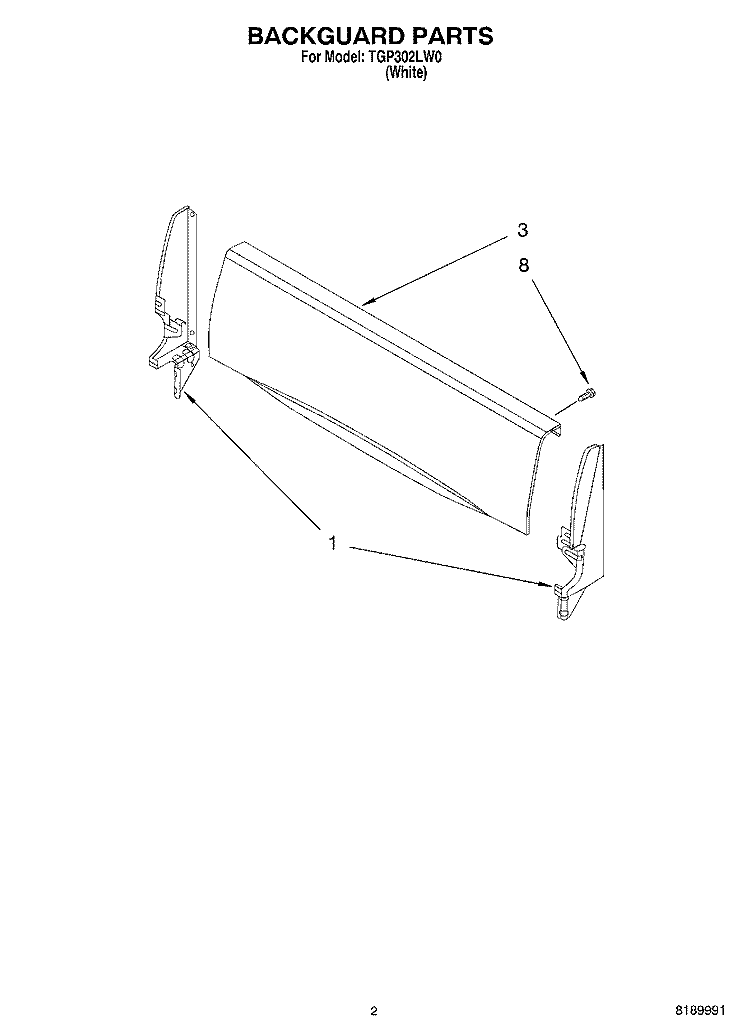 BACKGUARD Diagram and Parts List for TGP302LW0  Estate Range