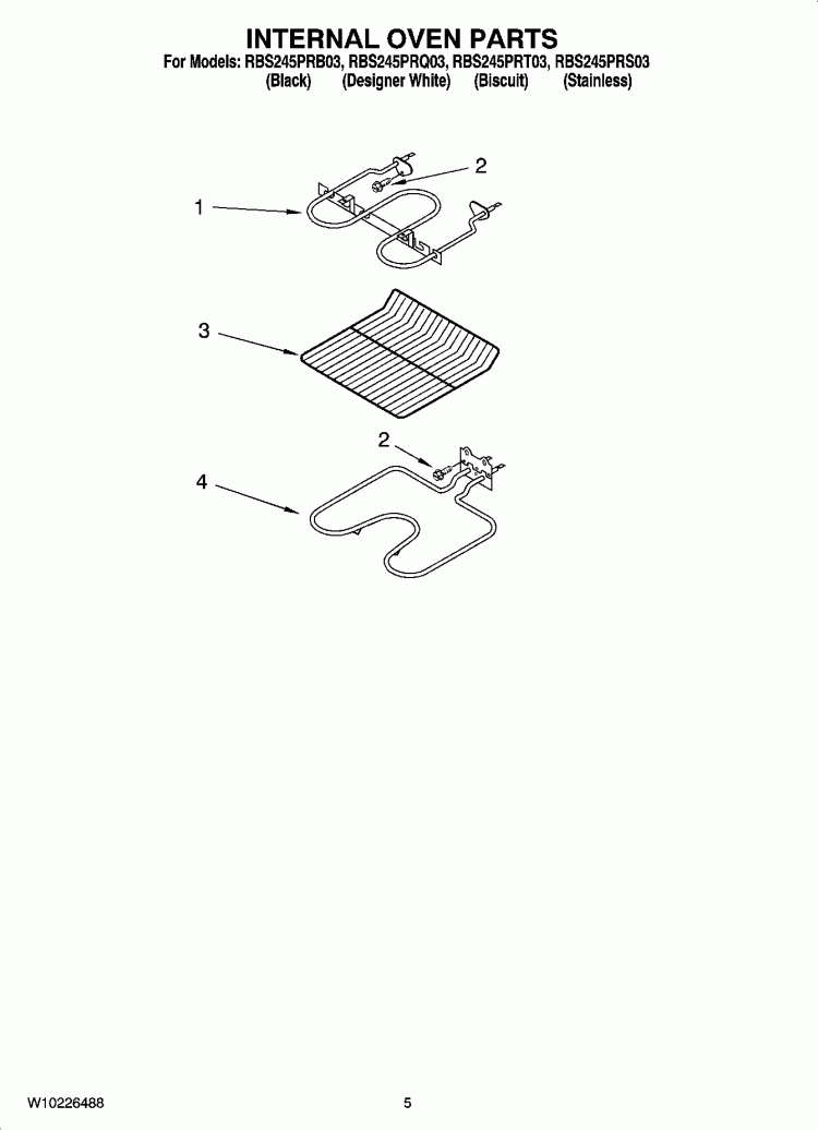 INTERNAL OVEN PARTS Diagram and Parts List for RBS245PRB03  Whirlpool Wall Oven