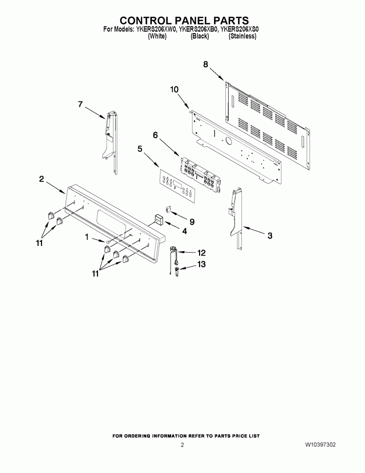 CONTROL PANEL PARTS Diagram and Parts List for YKERS206XS0  KitchenAid Range