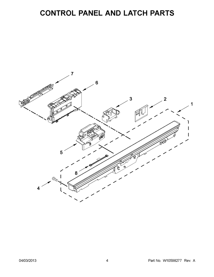 CONTROL PANEL AND LATCH PARTS Diagram and Parts List for KUDC10FXBL6  KitchenAid Dishwasher