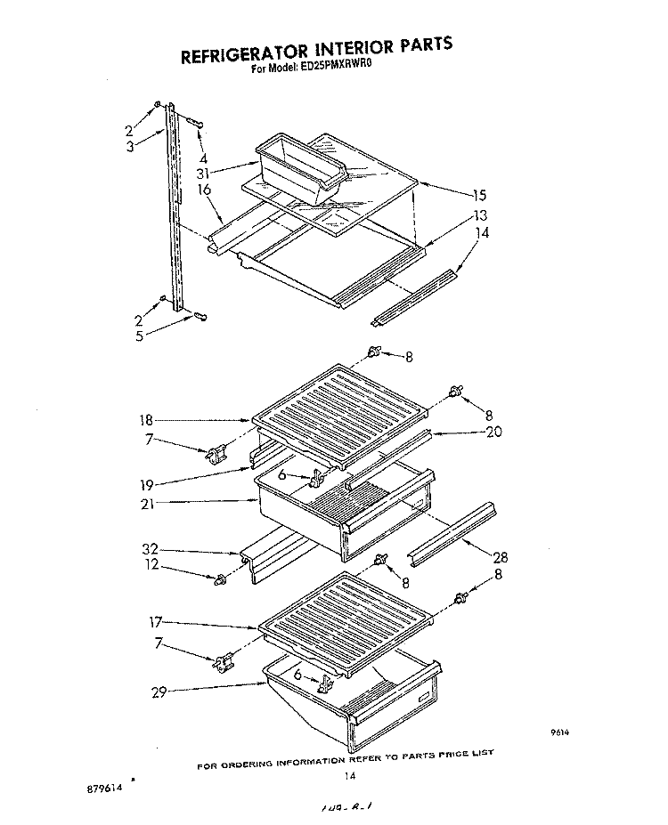 REFRIGERATOR INTERIOR , LIT/OPTIONAL Diagram and Parts List for ED25PMXRWR0  Whirlpool Refrigerator
