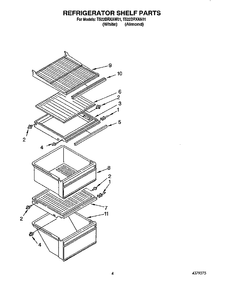 REFRIGERATOR SHELF Diagram and Parts List for TS22BRXAW01  Whirlpool Refrigerator