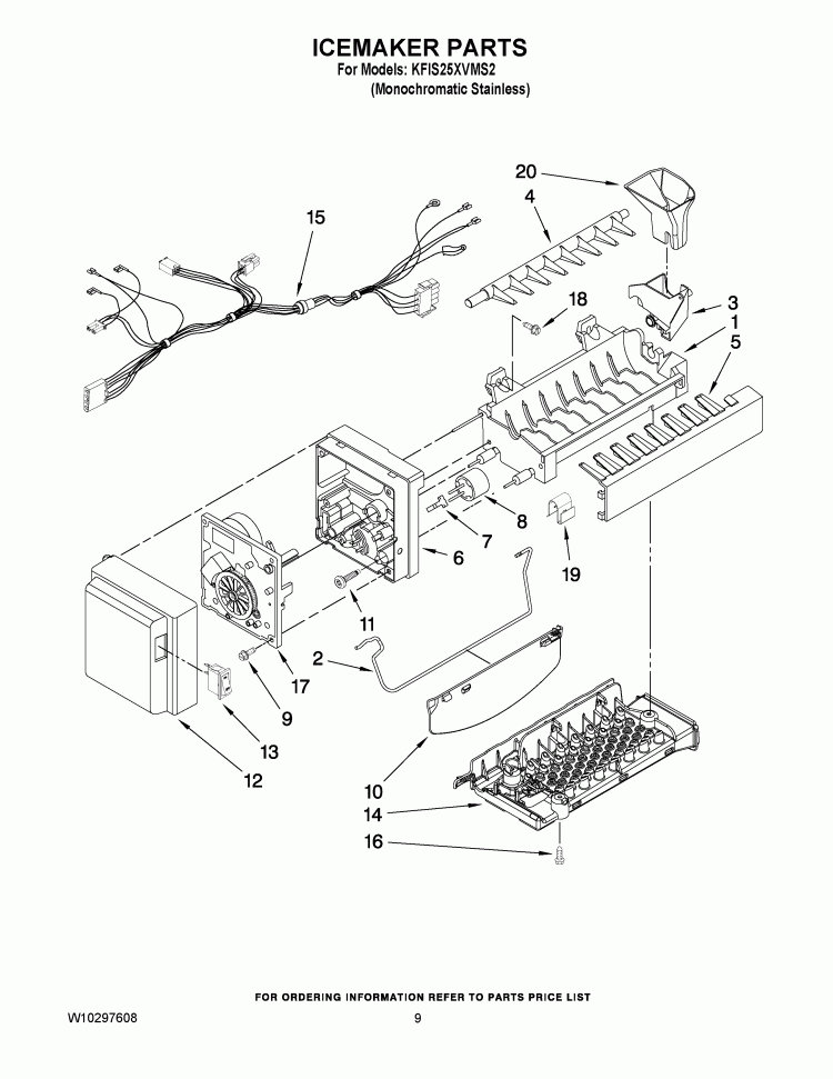 ICEMAKER PARTS Diagram and Parts List for KFIS25XVMS2  KitchenAid Refrigerator