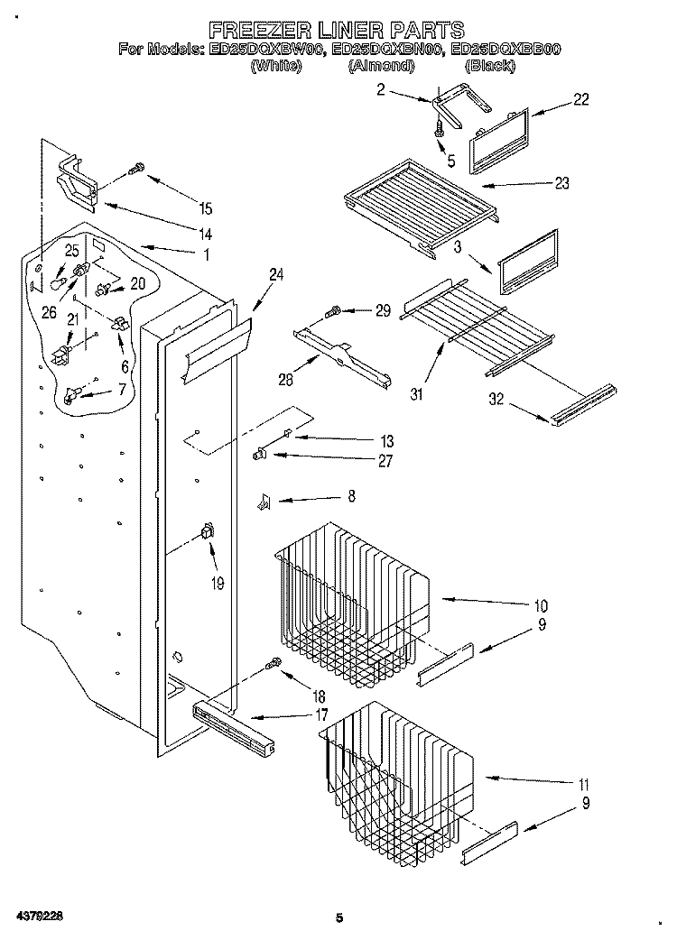 FREEZER LINER Diagram and Parts List for ED25DQXBN00  Whirlpool Refrigerator