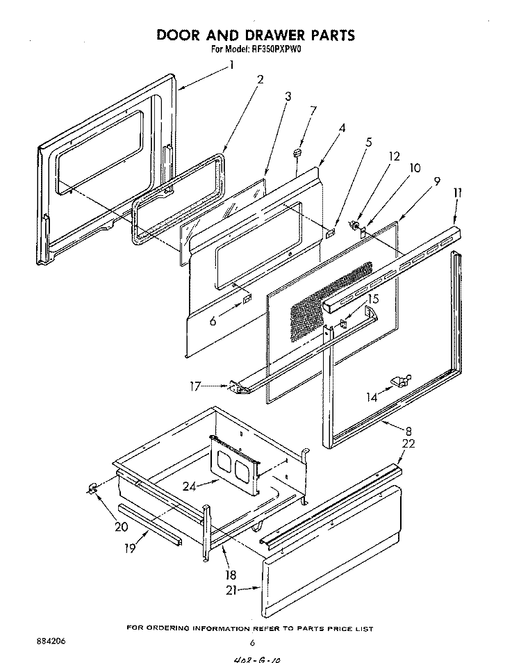 DOOR AND DRAWER Diagram and Parts List for RF350PXPW0  Whirlpool Range