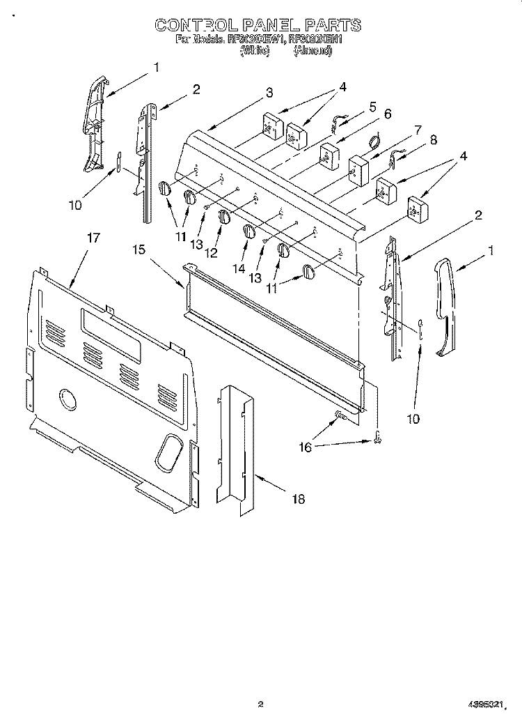 CONTROL PANEL Diagram and Parts List for RF3020XEW1  Whirlpool Range