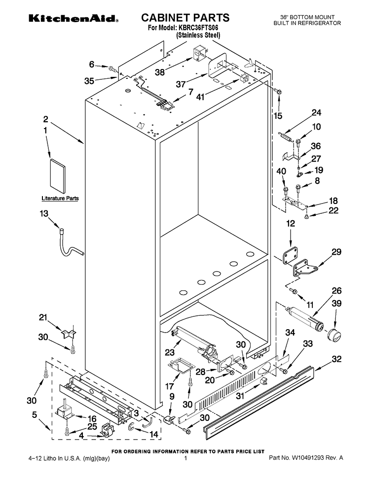 CABINET PARTS Diagram and Parts List for KBRC36FTS06  KitchenAid Refrigerator