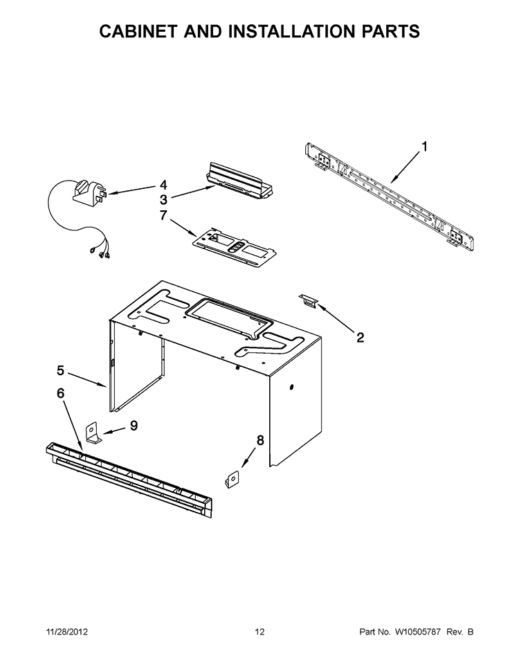 CABINET AND INSTALLATION PARTS Diagram and Parts List for WMH2175XVQ4  Whirlpool Microwave